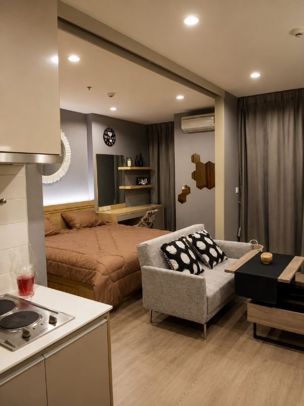 ห้องนอนพร้อมเตียงบิ้วอิน คอนโด Ideo Q สยาม-ราชเทวี เจ้าของขายเอง 1